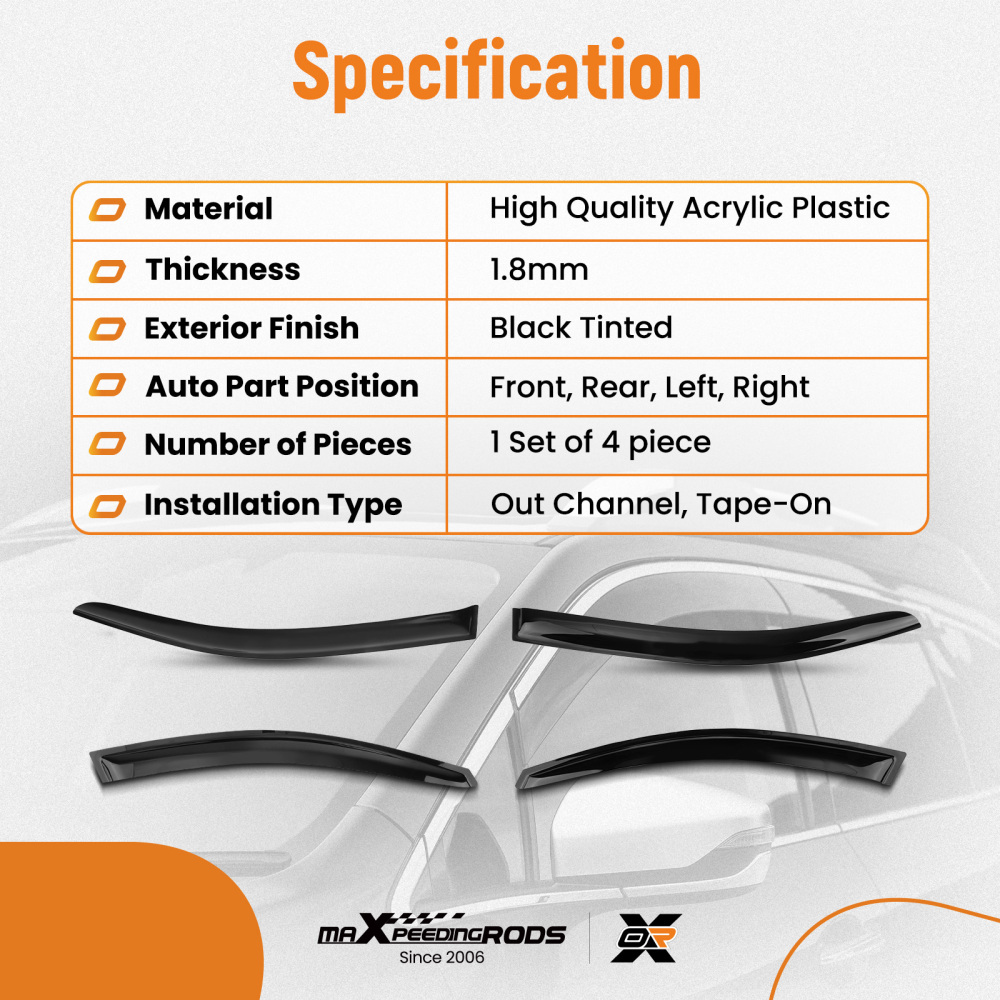 4PC RainWind Deflectors compatible for SKODA Octavia MK3 Outside Mount Black Tinted