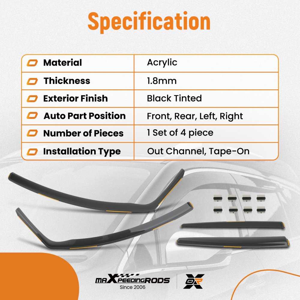 Window Rain Guards Acrylic Wind Deflectors compatible for Toyota Prius MK4 2016-2021 1.8mm