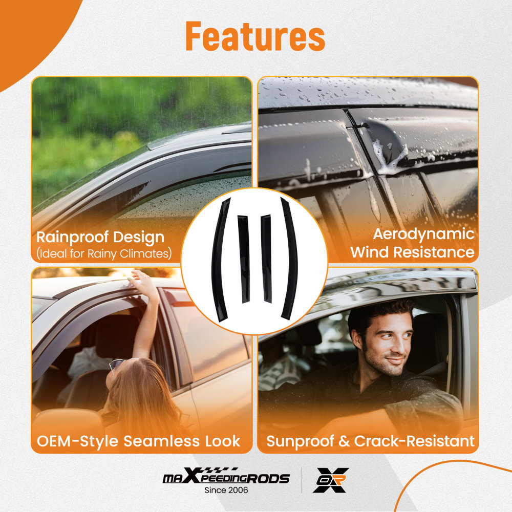 Door Wind Deflectors compatible for Volvo XC60 2008-2017 Outside Mount Black 4PC Set