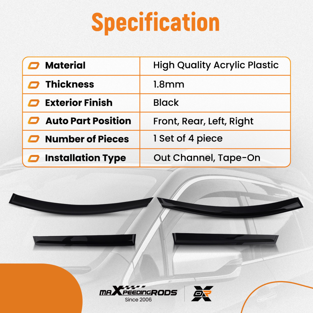 Door Wind Deflectors compatible for Volvo XC60 2008-2017 Outside Mount Black 4PC Set