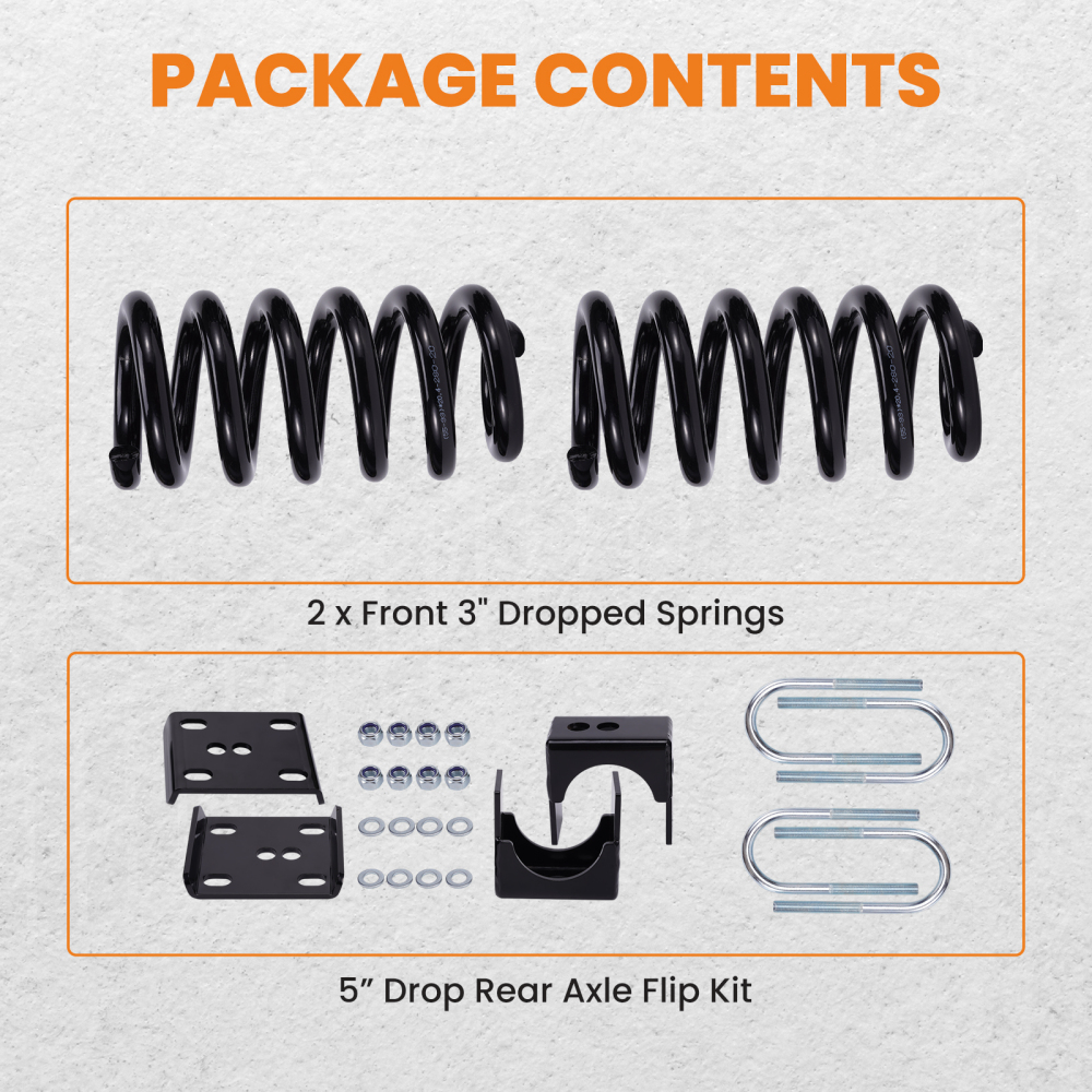 3 / 5 Drop Lowering Flip Kit w/ Coil Springs compatible for Chevy C10 compatible for GMC C15 1973-1987