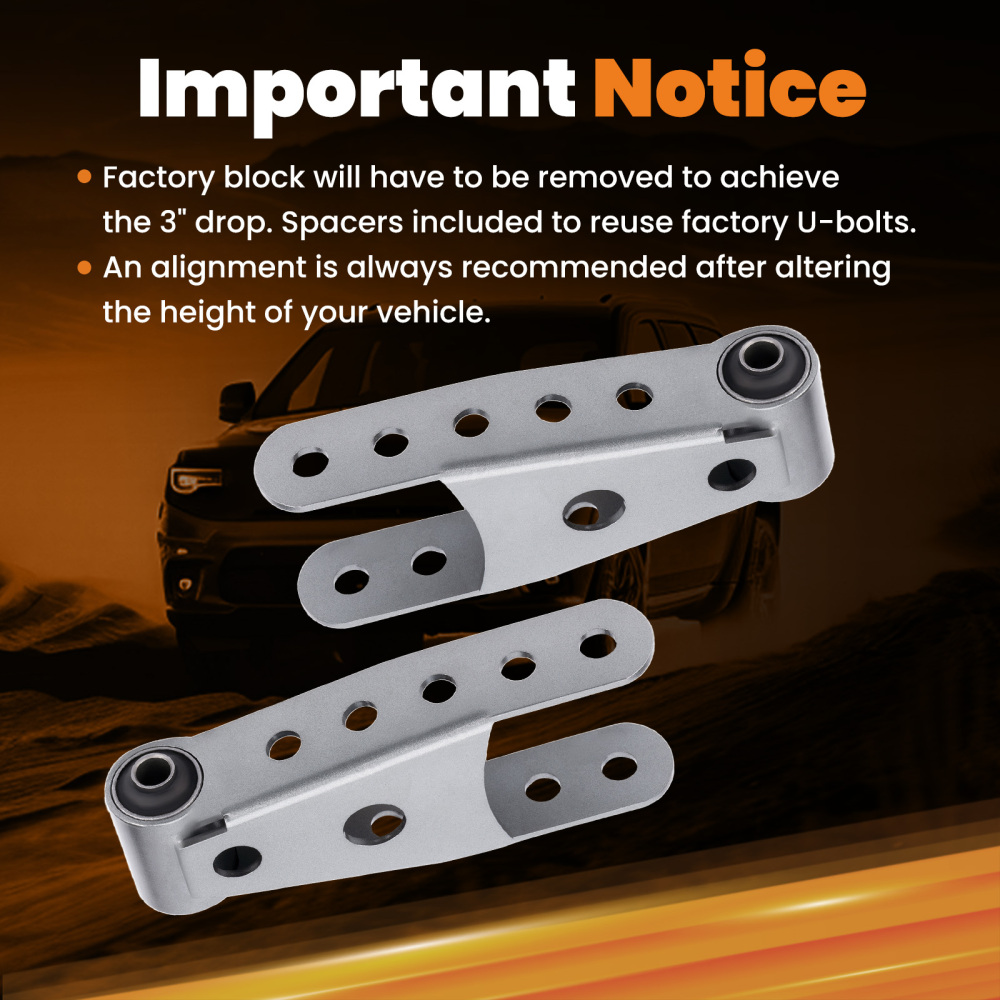 Compatible for Chevy Silverado 1500 LS Crew Cab Rear 2-3 inch Lowering Drop Shackles Kit 