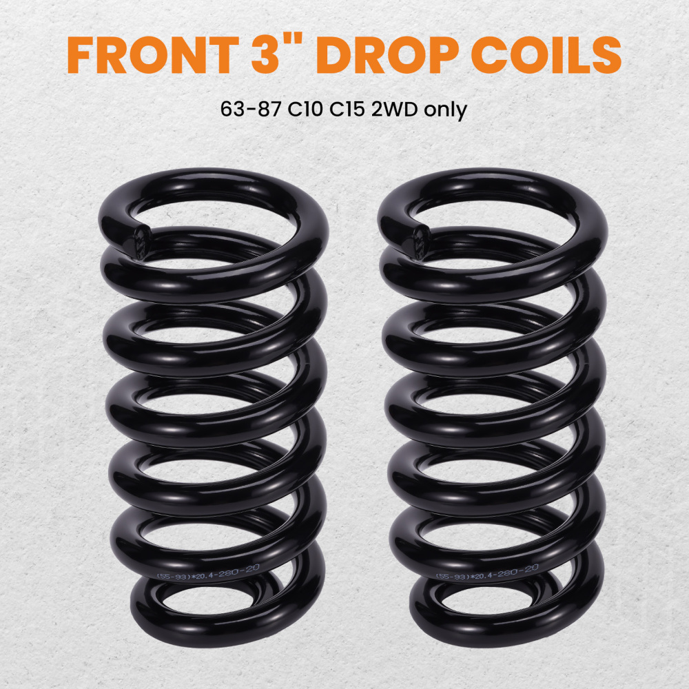 3 Front Lowering Coil Springs Drop Kit compatible for Chevy C10 compatible for GMC C15 1963-1987