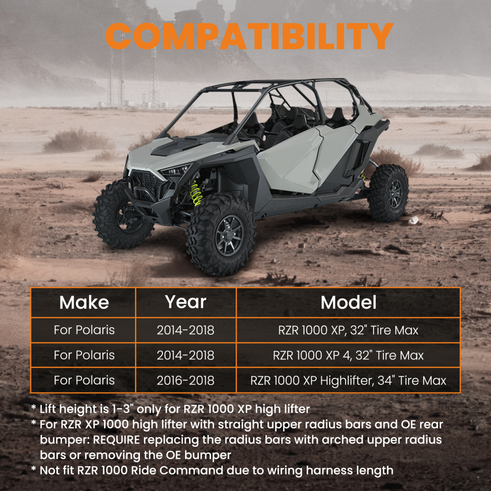 Kit di sollevamento a sospensione 3-5 compatibile per Polaris RZR 1000 XP/XP 4 14-2018