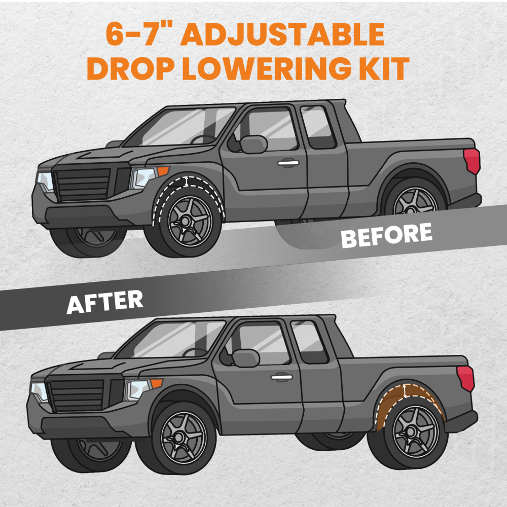 6 Under Bed C-Notch + Drop Axle Flip Lowering Kit compatible for GMC Sierra 1500 2007-2018