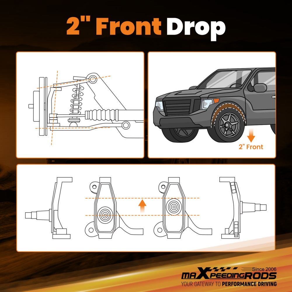 2/4 Drop Kit compatible for Chevy Silverado 1500 2WD 99-06 SpindlesShacklesHangers