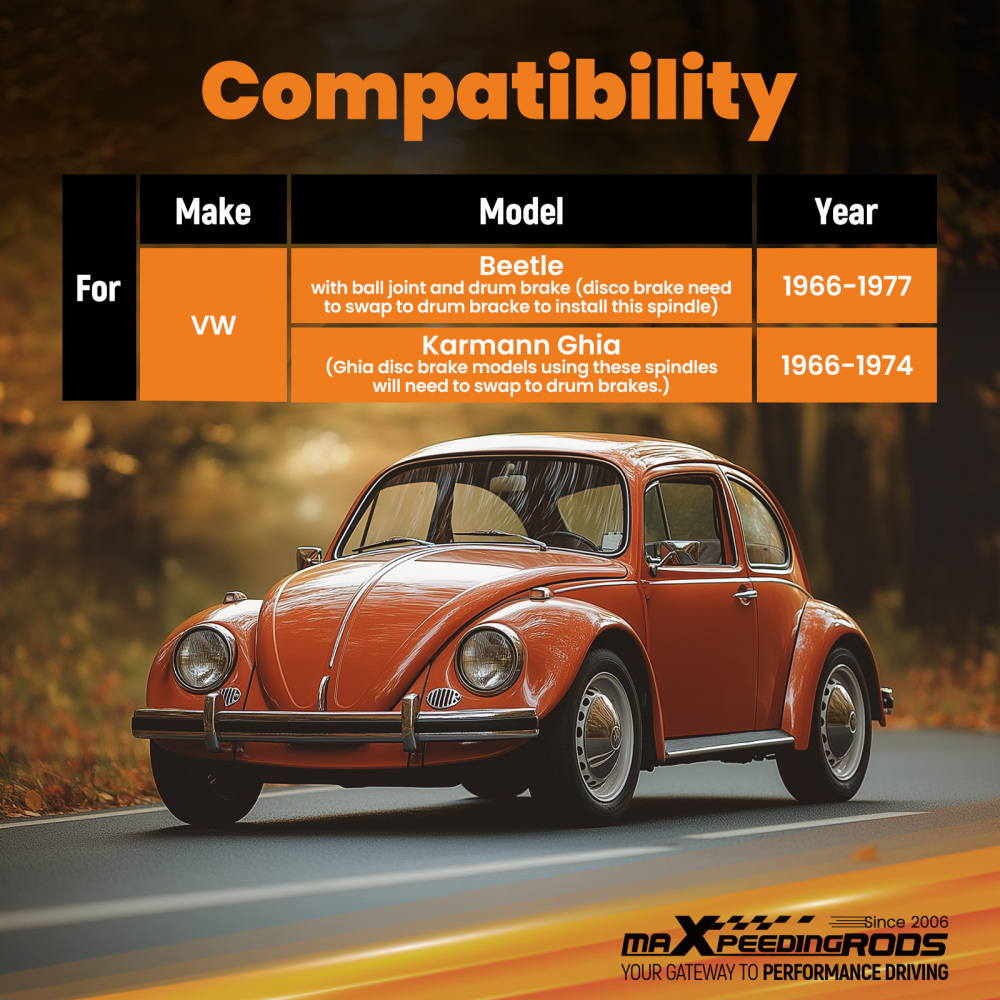 2.5 Husillo de caída compatible para VW BUG 1966-1977 Junta de bola con freno de tambor