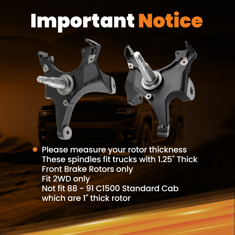 2 inch Drop Spindle Lowering Kit compatible for Chevy C1500 C2500 2WD 88-98 1.25 Rotors