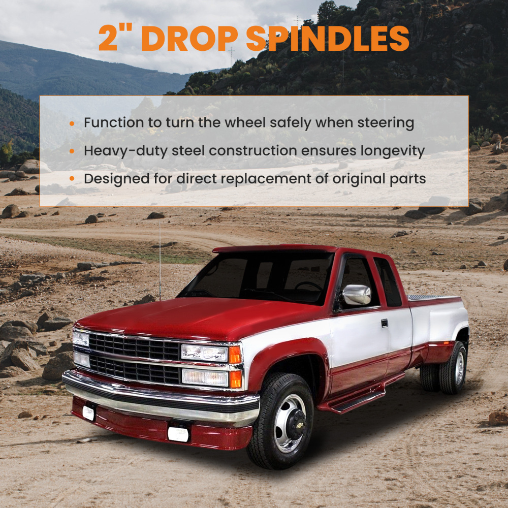 2 inch Drop Spindle Lowering Kit compatible for Chevy C1500 C2500 2WD 88-98 1.25 Rotors