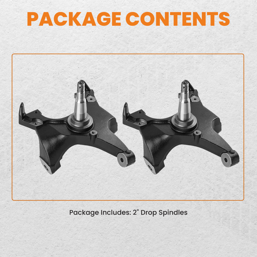 2 inch Drop Spindle Lowering Kit compatible for Chevy C1500 C2500 2WD 88-98 1.25 Rotors