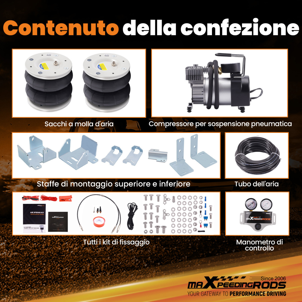 Kit Sospensioni Pneumatiche Doppio manometri Compressore compatibile per Ford Transit 2001-