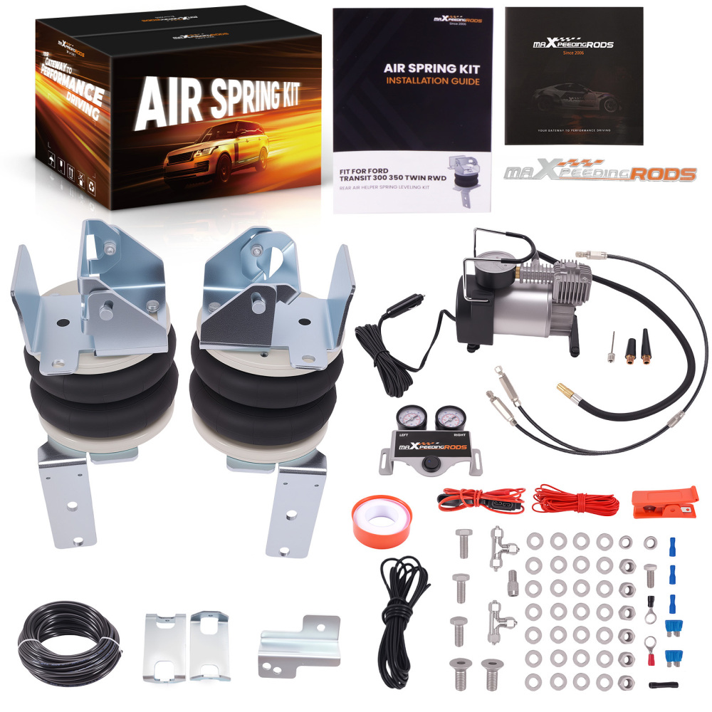 Air Spring Bag Helper Kit W/ Dual Gauge compatible for Ford Transit RWD 2001-2025 Motorhome
