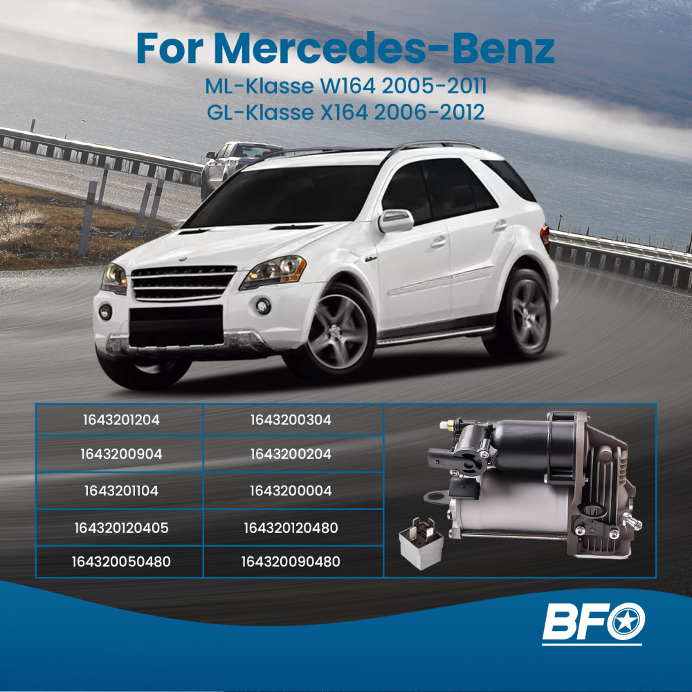 Air suspension compressor compatible for mercedes ml350 w164 gl320 x164 1643201204 air pump