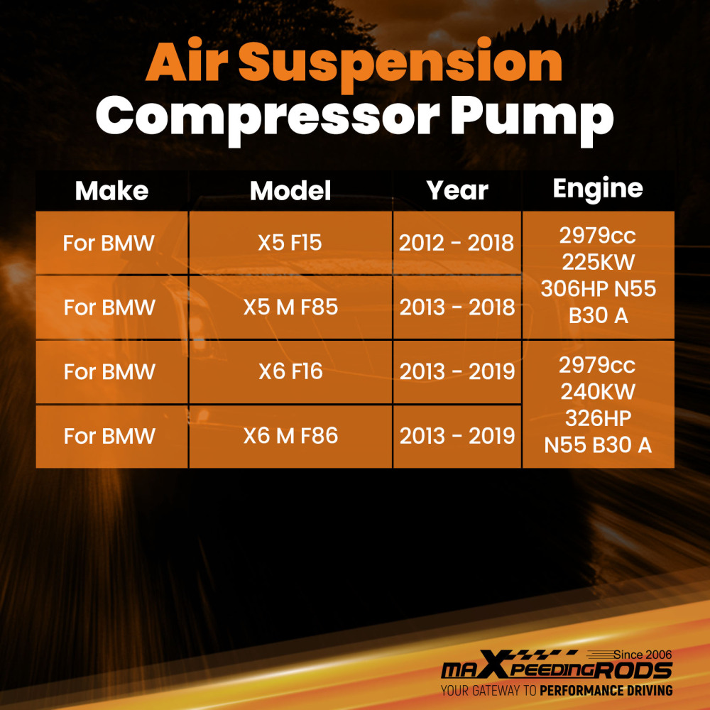 Air Suspension Compressor + Bracket + Valve Block compatible for BMW X5 F15 X6 F16 F85 F86