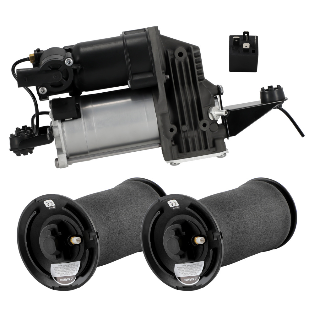 Pair Air Suspension Spring Bag1x Air Compressor Pump compatible for BMW 5 Series E61