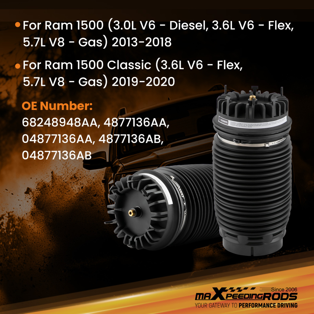 Pair Air Spring Bag Rear compatible for Ram 1500 Classic 3.6L 2019-2020 4877136AA 4877136AB