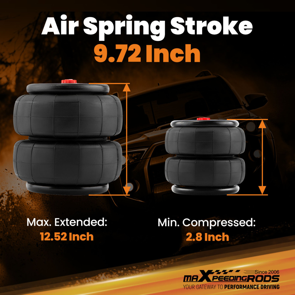 Pair Front Rear Standard 2600lbs Air Spring Suspension Bag Heavy Duty 1/2npt