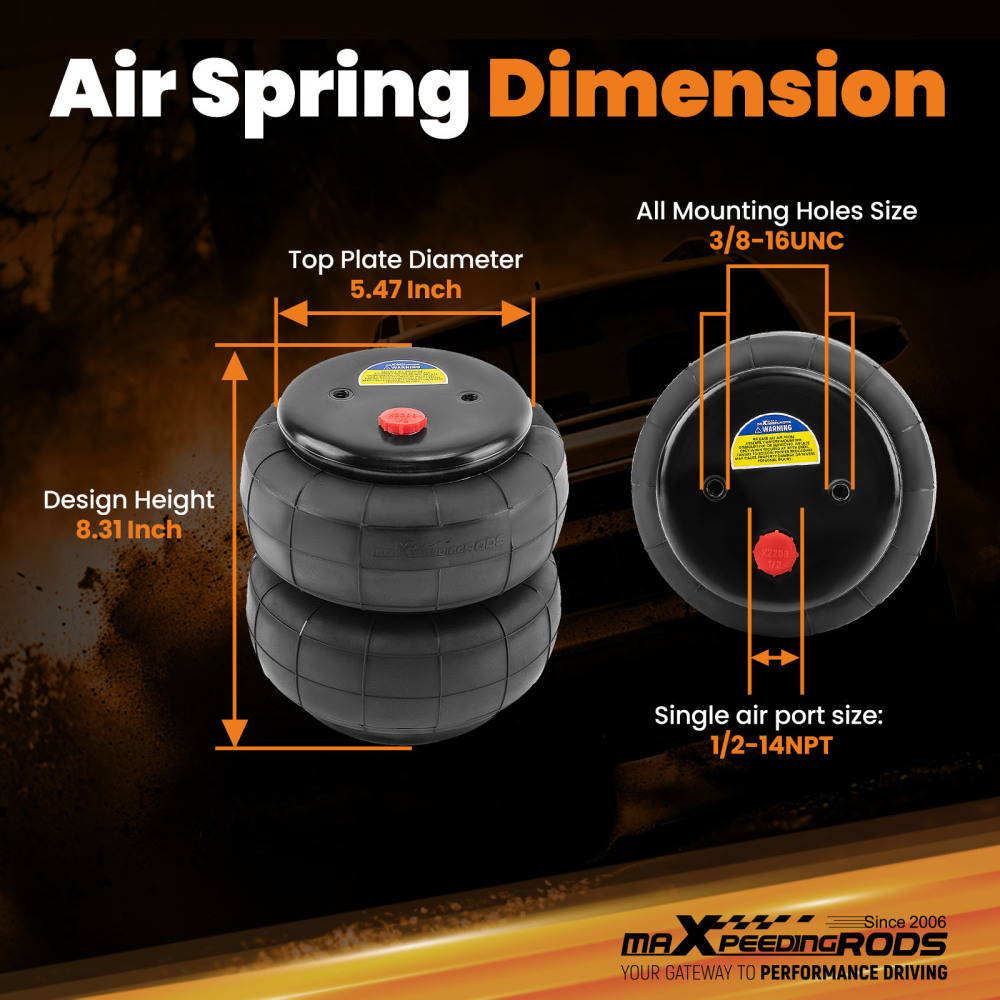 2x Universal Air Spring D2600 Bag 2600lbs compatible for GMC Silverado Compatible for Sierra 1500 SUV