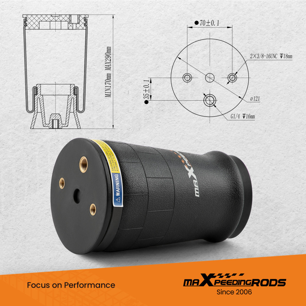1X Heavy Duty Air Spring Bag Suspension for 1/4 NPT W21-760-9000 1500lb