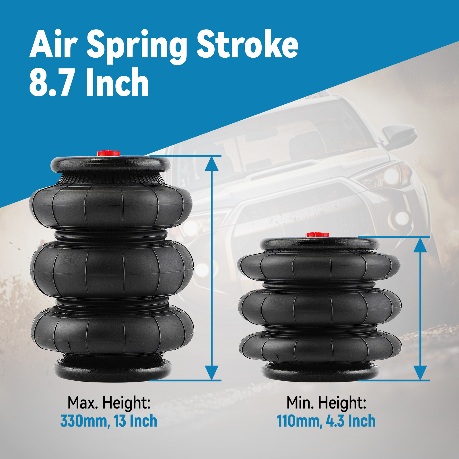 Pair Triple Bellow 2600 Bags 1/2npt Single Port Air Ride Springs