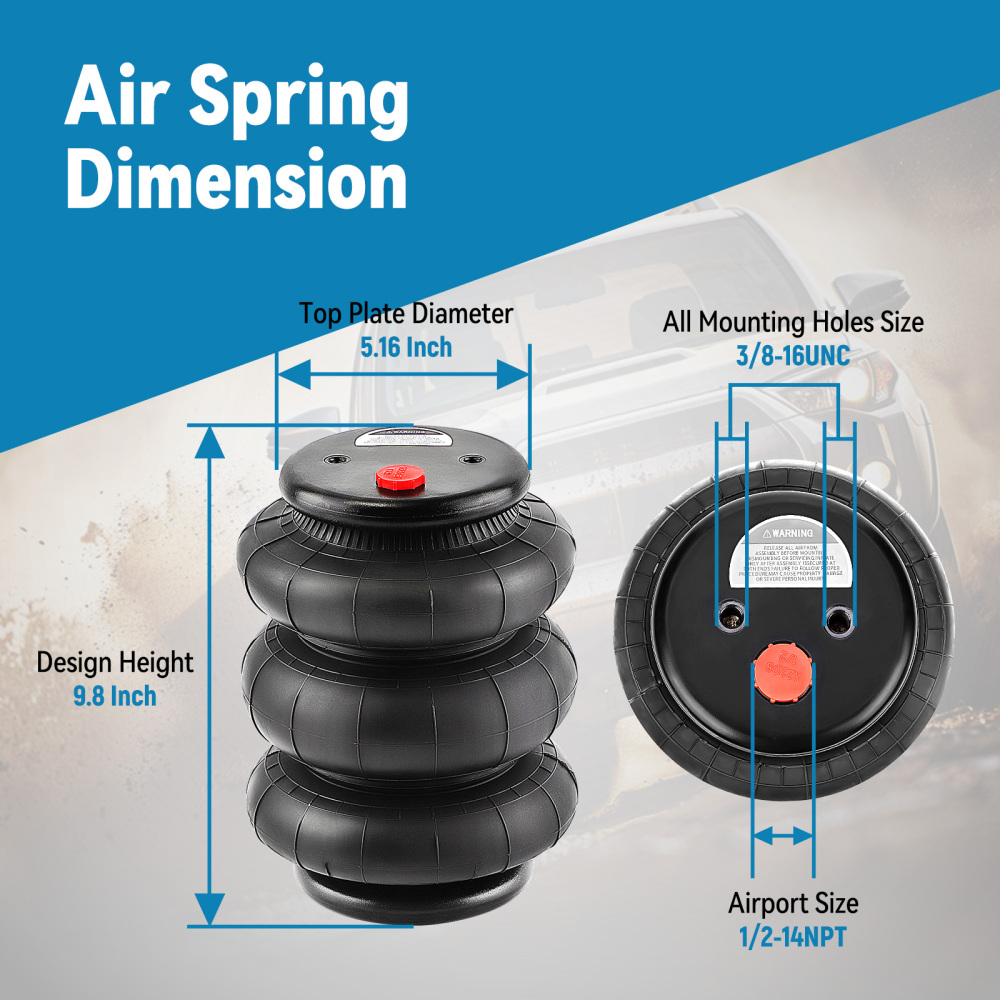 2 Packs Air Ride Triple Bellow Bag 2600lb 1/2npt Single Port Heavy Duty