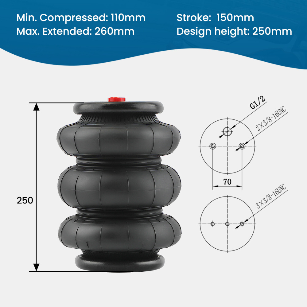 2 Packs Air Ride Triple Bellow Bag 2600lb 1/2npt Single Port Heavy Duty