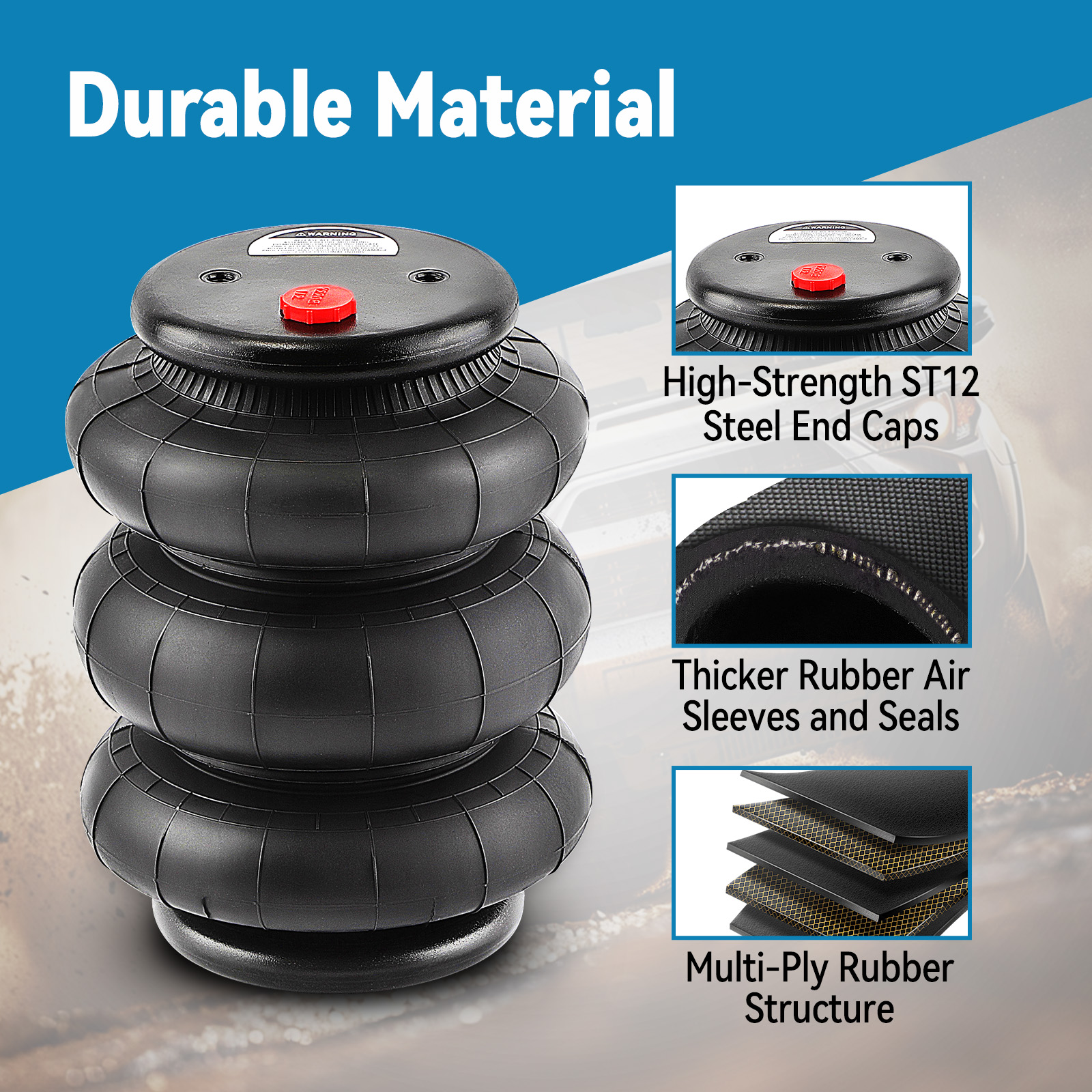 Pair Triple Bellow 2600 Bags 1/2npt Single Port Air Ride Springs