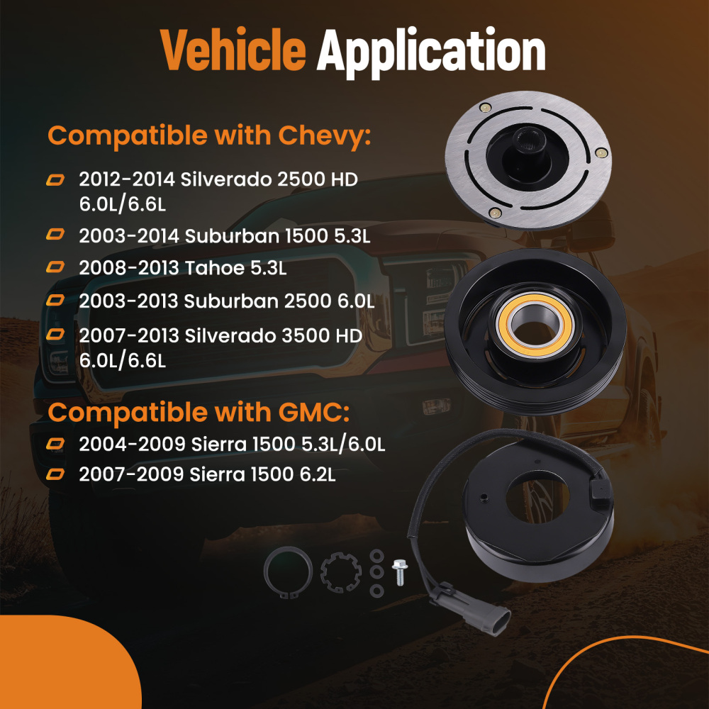 maXpeedingrods AC Compressor Clutch Kit Pulley Bearing Coil Compatible for Chevrolet Silverado 2500 3500 HD