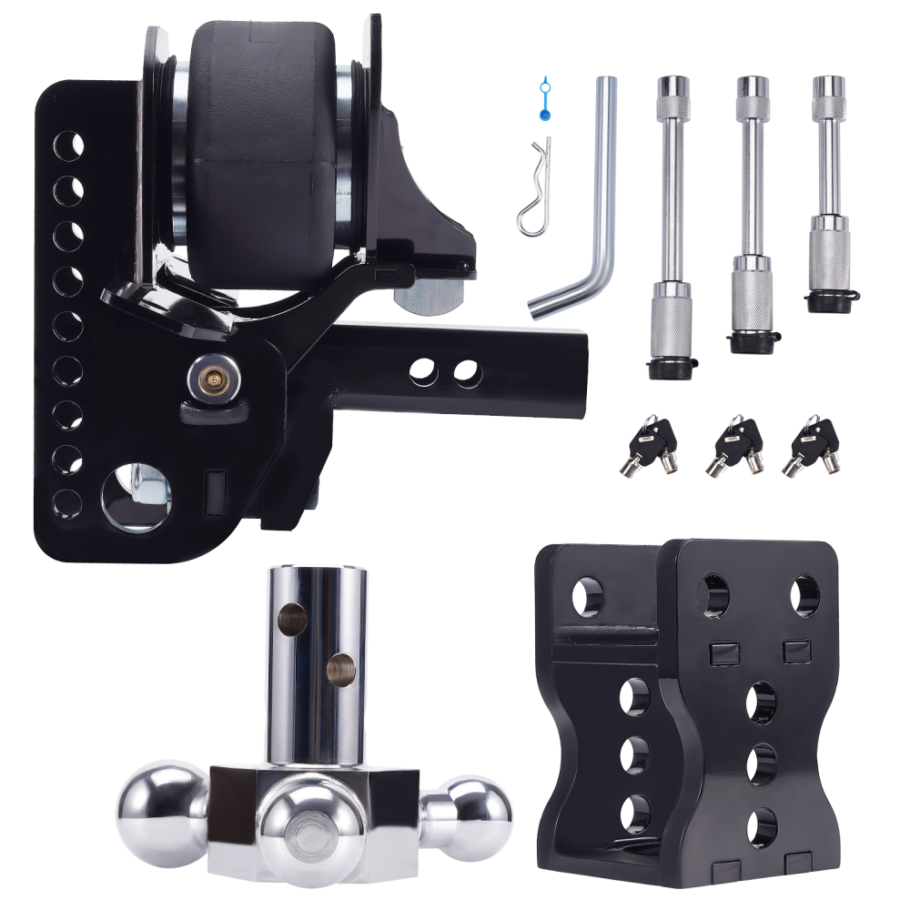 12000lbs Three Ball Trailer Hitch w/ Air Suspension Bag 6 Drop/Rise 2 Receiver