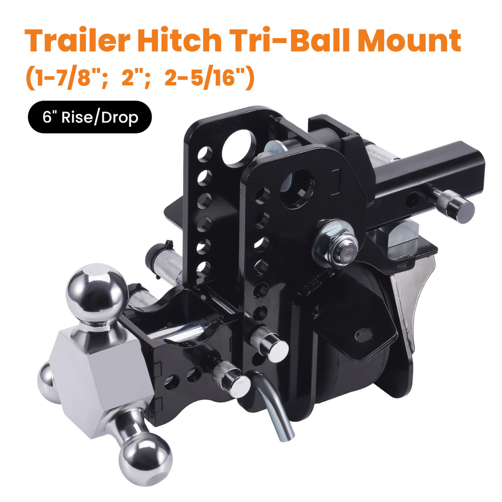 12000lbs Three Ball Trailer Hitch w/ Air Suspension Bag 6 Drop/Rise 2 Receiver