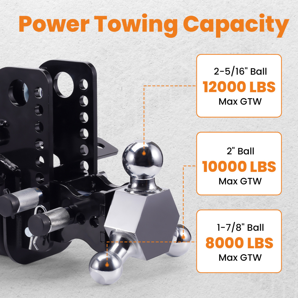 12000lbs Three Ball Trailer Hitch w/ Air Suspension Bag 6 Drop/Rise 2 Receiver