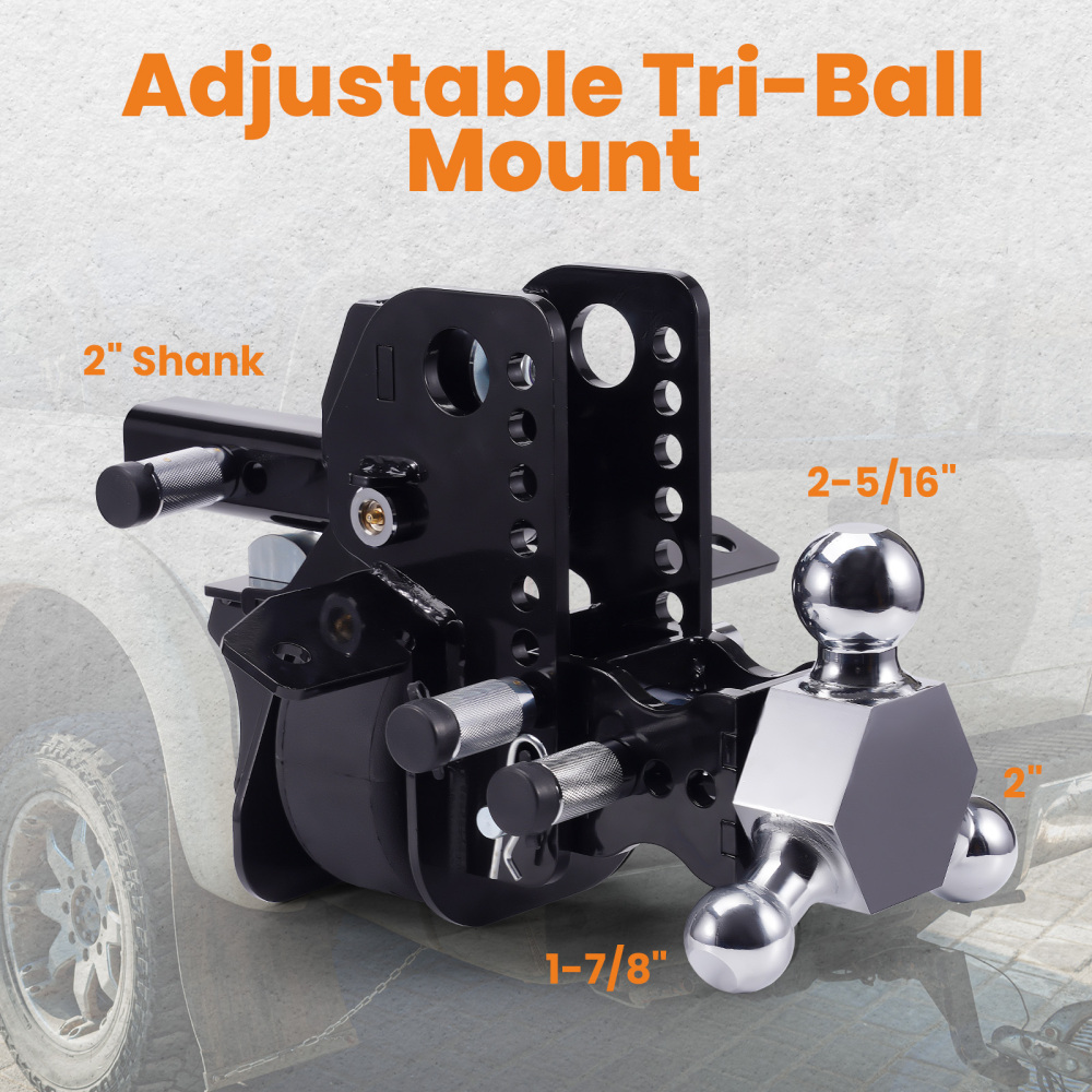 12000lbs Three Ball Trailer Hitch w/ Air Suspension Bag 6 Drop/Rise 2 Receiver