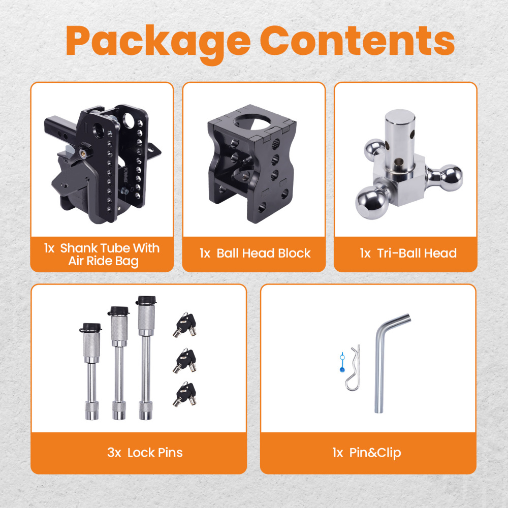 12000lbs Three Ball Trailer Hitch w/ Air Suspension Bag 6 Drop/Rise 2 Receiver