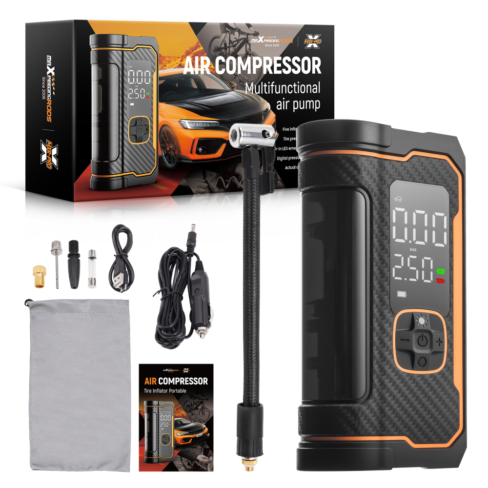 maXpeedingrods Tire Inflator Portable Air Compressor 150PSI Cordless Car Tire Air Pump with Digital Dual Displays, LED Light, Auto Shut-Off, Memory Function, Air Pump for Car, Bike, Motorcycle, Ball