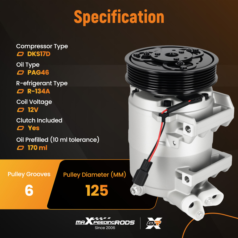Compatible for AC Compressor w/6-Groove compatible for Nissan Rogue Select 2.5L 14-15 92600JM01B PAG46