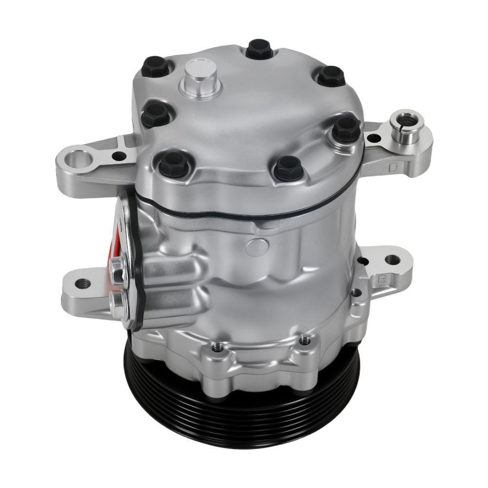 Chrome A/C Compressor with Clutch For Sanden SD7 compatible for Mini 6-Groove Serpentine Belt