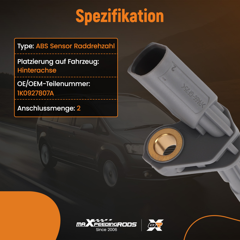 ABS Wheel Speed Sensor Rear compatible for Audi VW Golf VI Cabriolet 0986594561 WHT003858B