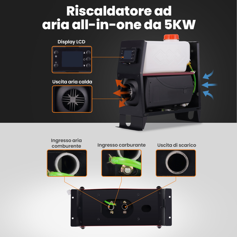 12V 1KW-5KW Diesel Riscaldamento parcheggio Air Heater For Caravan, trucks, cars