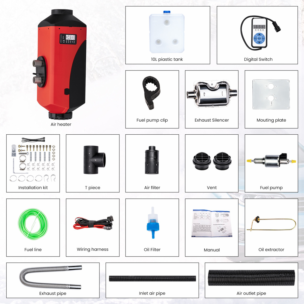 Chauffage à air diesel 12V 8KW Chauffage à air Interrupteur numérique Silencieux voiture 8