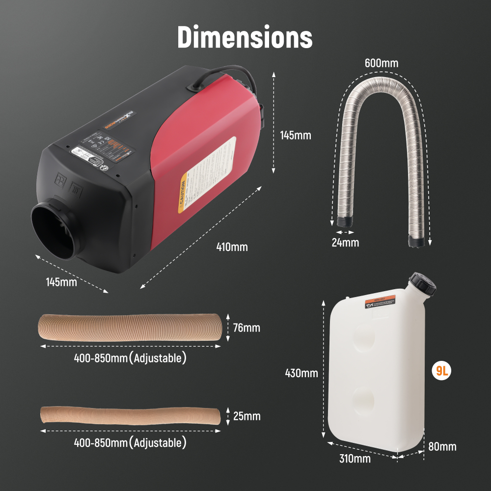 12V 8KW Air Heater Diesel LCD Bluetooth Adjustable 10L Tank compatible for Vent Duct FOR RV Bus