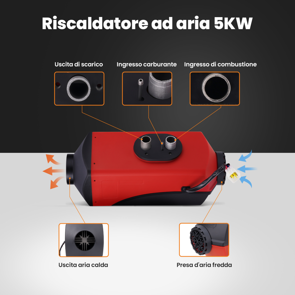 5kw Diesel Air Heater Riscaldamento Diesel 12v Riscaldatore Diesel LCD Switch