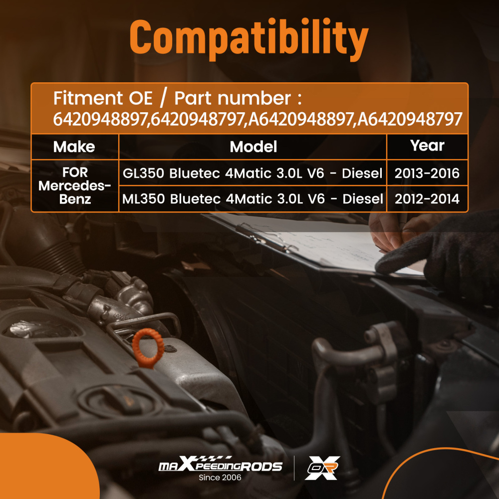 2x Air Duct Hose Kit compatible for Mercedes GL350 ML350 Bluetec 2012-16 A6420948797
