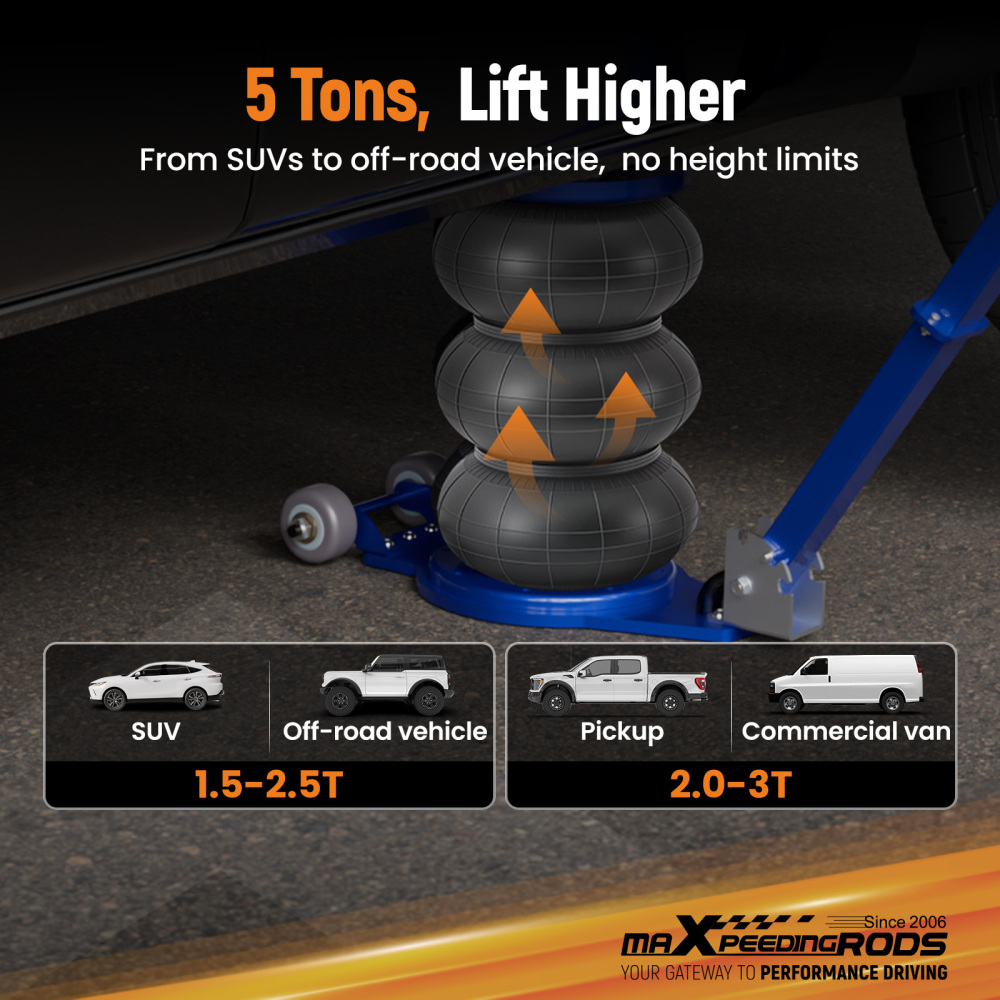 5 Ton Air Jack Kit for SUV Van Pickup 3 Stage 100-145PSI Working