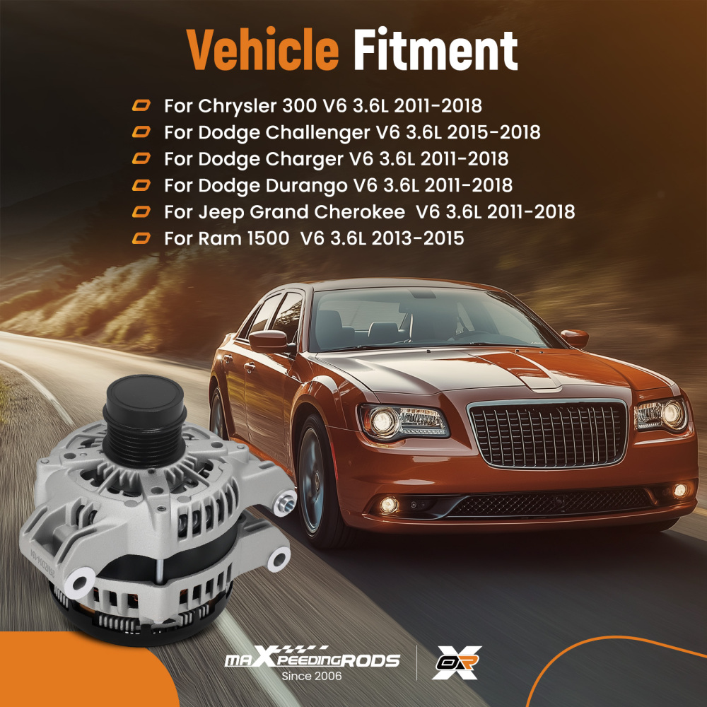 Alternator compatible for Chrysler 300 11-18 3.6L compatible for Dodge Jeep Grand Cherokee compatible for Ram 1500 180A