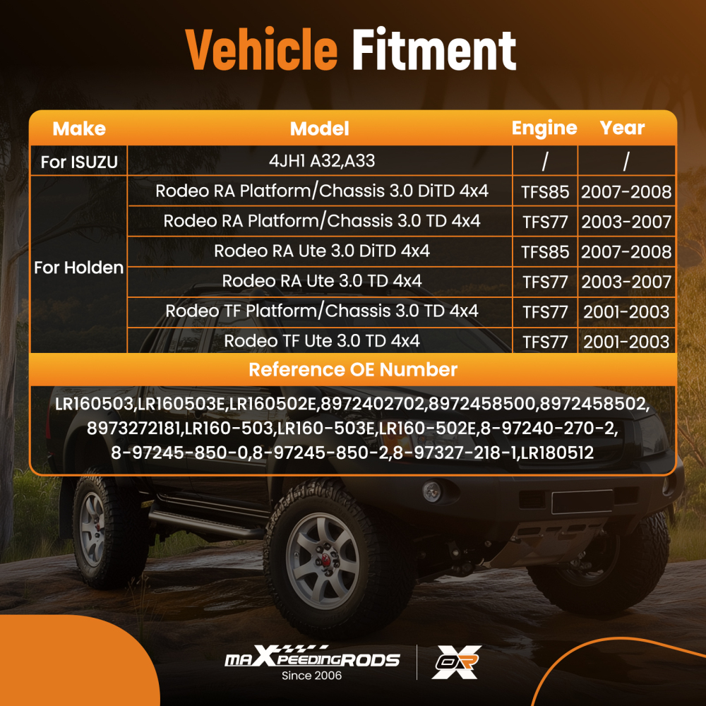 Alternator compatible for ISUZU Holden RA Rodeo 3.0 TD 4JH1TC 4JJ1TC 4x4 2003-2008 LR160503