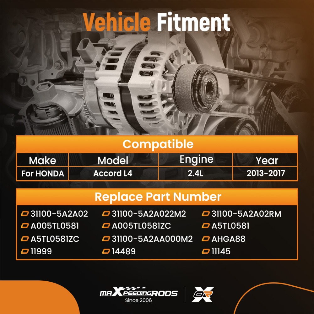 110AMP 12V 7PV Alternator compatible for Honda Accord Sport 2.4L 2013-2017 31100-5A2A02