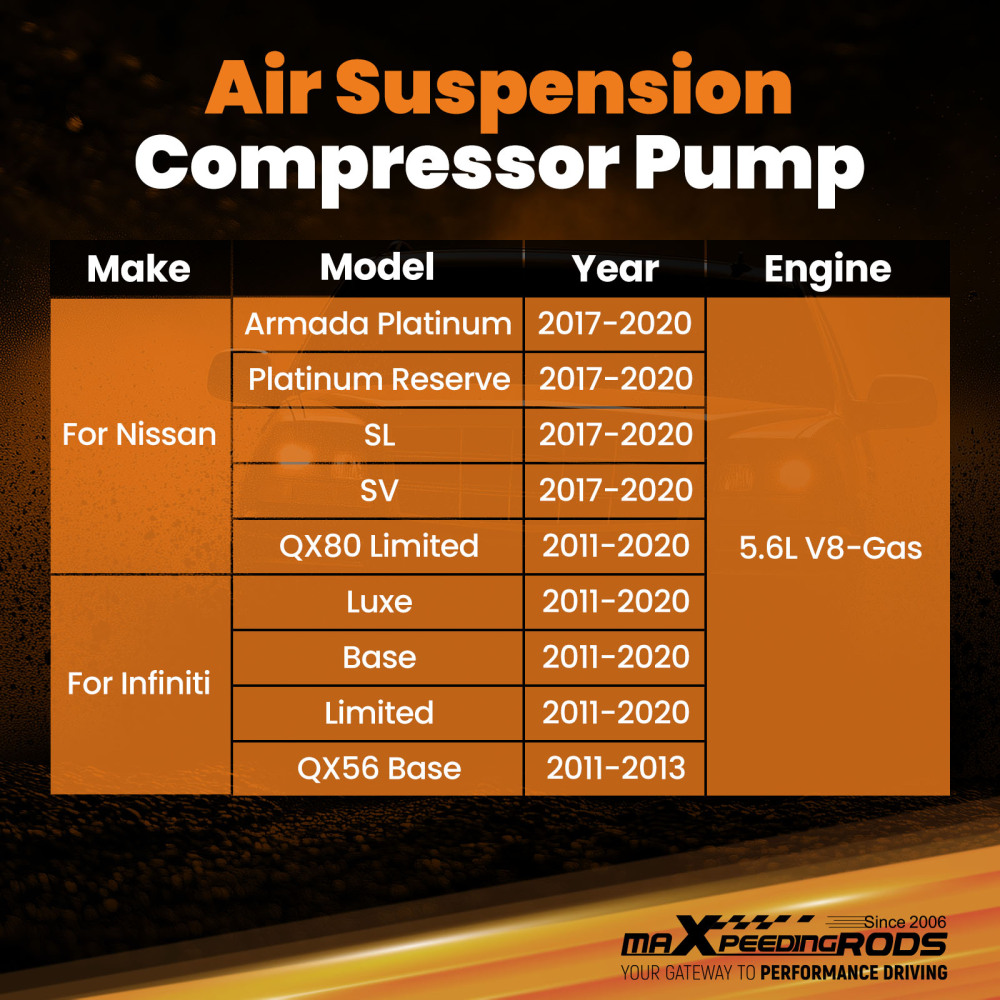Rear Air Suspension Compressor compatible for Nissan Armada compatible for Infiniti QX56 QX80 5.6L compatible for V8