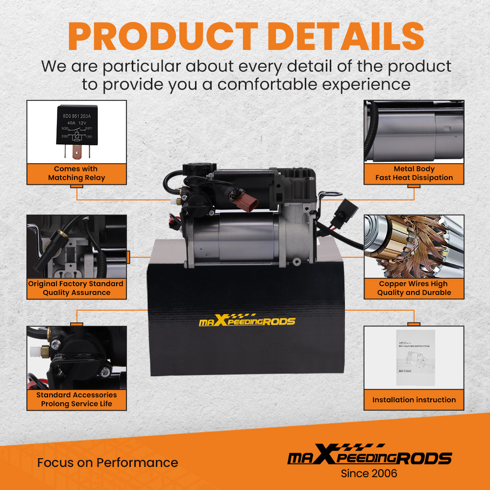 Air Suspension Compressor compatible for Audi A8 D3 4E Diesel Cylinder 4154031200 Durable