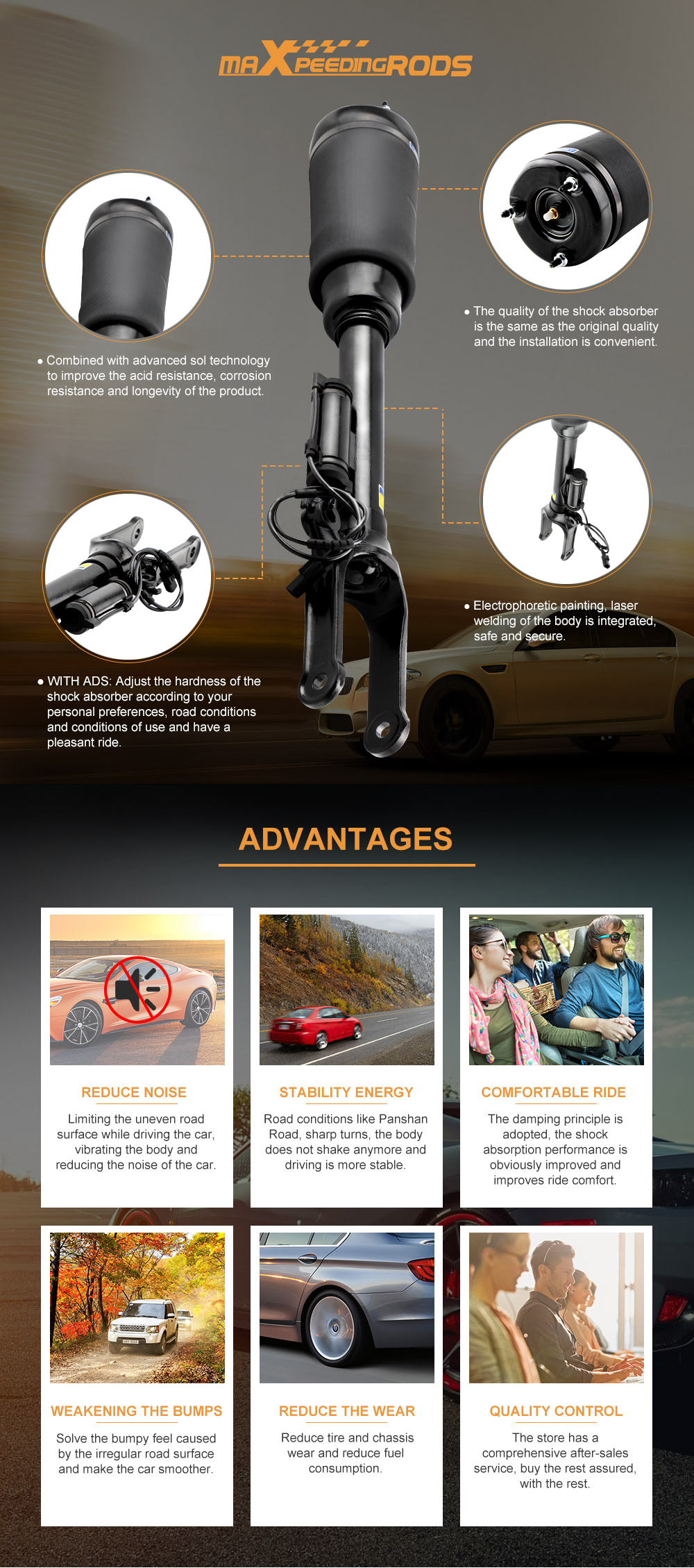 Front Air Suspension Shock Strut W/ ADS compatible for Mercedes X164 W164 GL ML 350 450 550