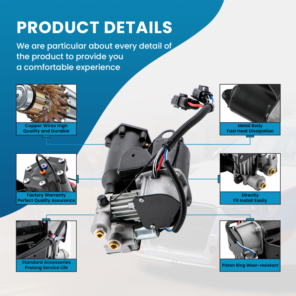 2x Front Air Suspension Shock Absorber + Compressor compatible for Land Rover LR3 LR4 05-09